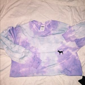 VS PINK long sleeve blue and purple tie dye tee
